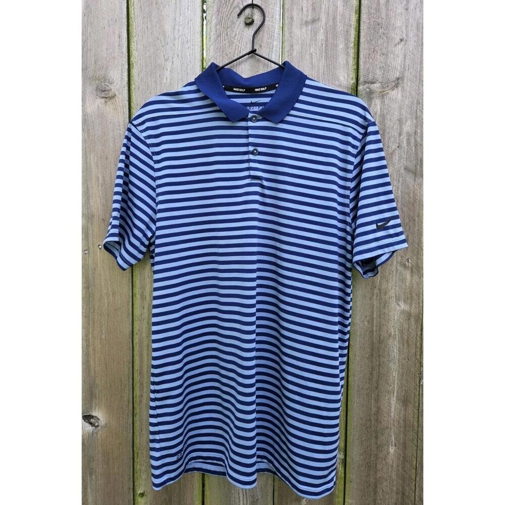 Nike Golf Shirt Men's Dri FIT Moisture Wicking Short Sleeve Blue Stripe, Size M